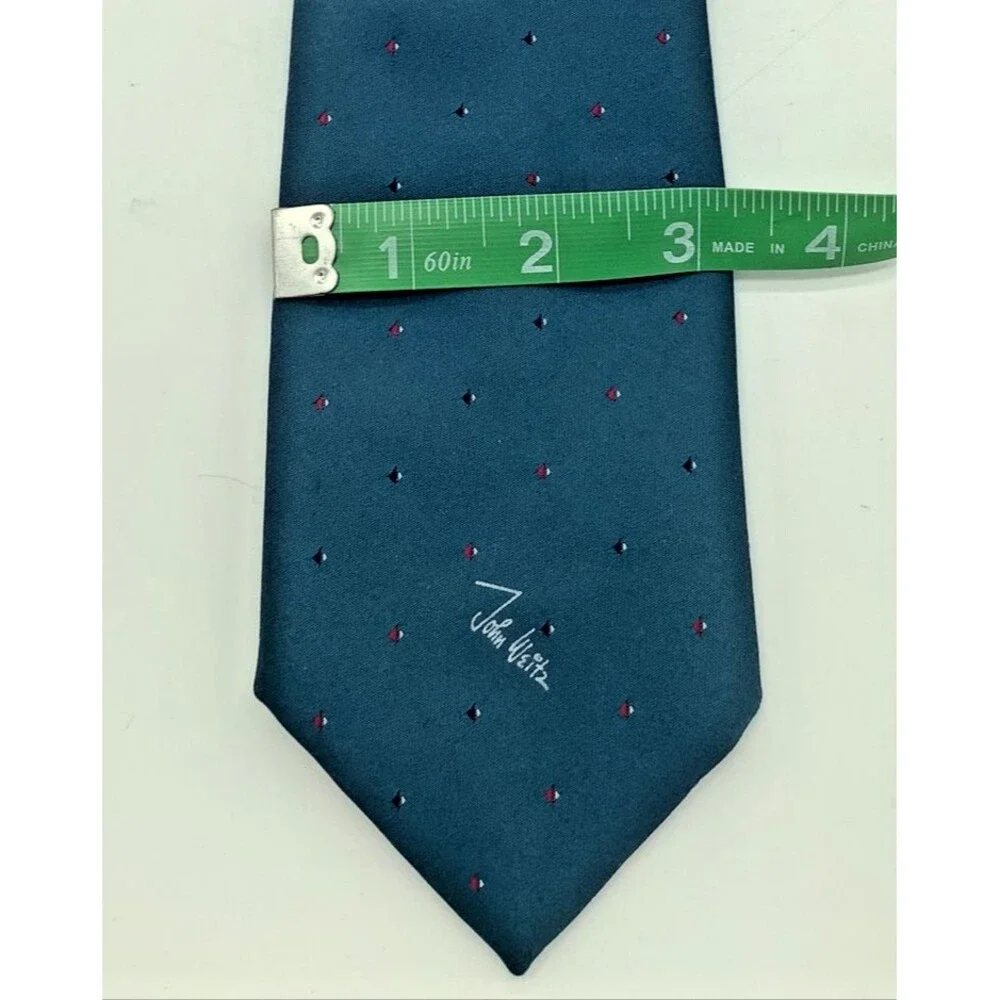 John Weitz Necktie Vintage Micro Dot Poly Silk Blend Classic Blue Retro Hipster